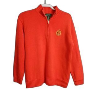 Lauren Ralph Lauren Sweater Mens Small 1/4 Zip Orange Embroidery Crest Cotton